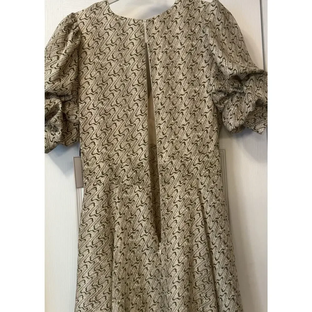 1.State NWT V-Neck Mini Dress Sz XS Oatmeal Bubble‎ Puff Sleeve Hi-Low Hem Swing